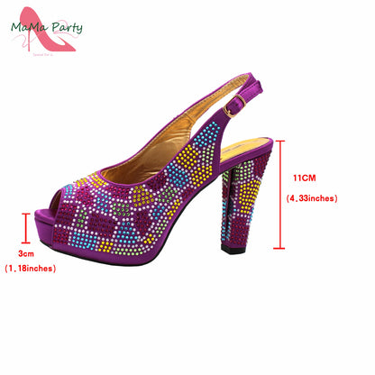 2024 Special Design Wine Color High Quality Square Heels Sandal Italian New Shoes and Bag Set for Wedding