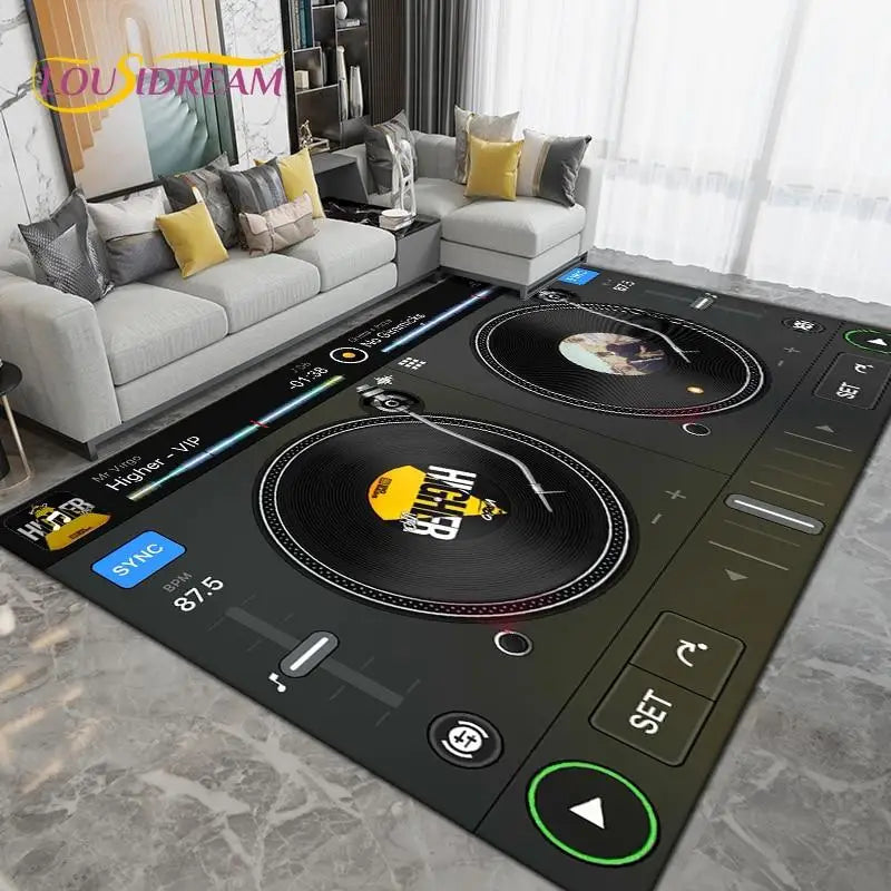 DJ Music Screen Area Rug, Creative Non-Slip Living Room Carpet, Modern Runner Floor Mat for Bedroom & Studio Decor, 1PC