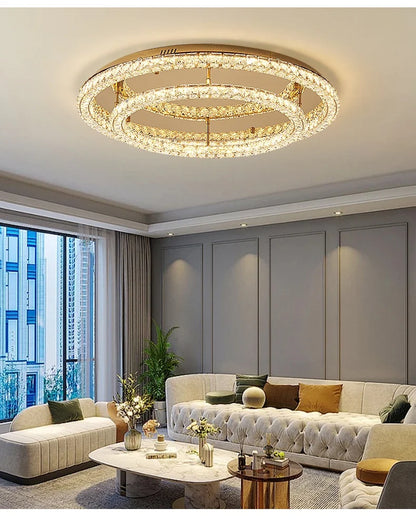 Modern Luxury Led Dimmable Chandelier Foyer Crystal Ceiling Lights Lustre Indoor Light Lamparas Round Steel Led Luminarias