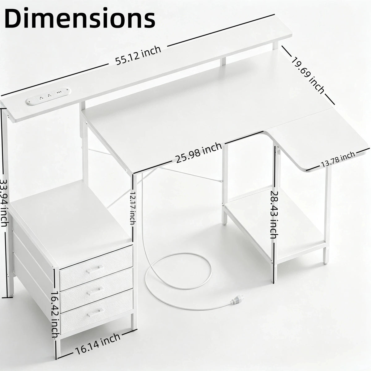 Ergonomic Computer Desk with Monitor Stand, RGB LED Gaming Desk, Featuring a Built-in Charging Station, Power Outlets, and USB Ports, Complete with Storage Drawers and a Fold-Out Side Table; Ideal for Home Offices and Gaming