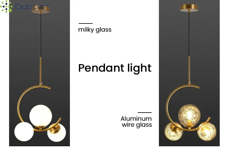 Medieval Bauhaus Gold Glass Ball Bubble Hanging LED Pendant Lights Creative Forged Lamps for Bedroom Home Decoration Chandelier