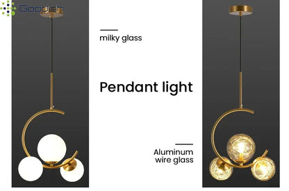 Medieval Bauhaus Gold Glass Ball Bubble Hanging LED Pendant Lights Creative Forged Lamps for Bedroom Home Decoration Chandelier