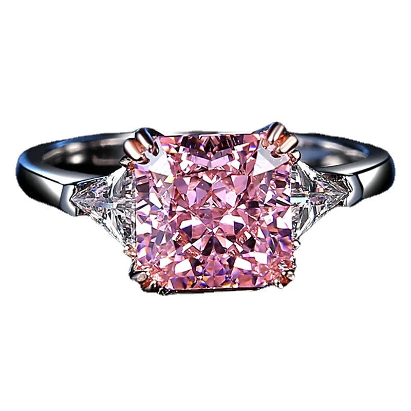 Fat Square Color Diamond Ring for Women, PT950 Platinum Inlaid 3 Carat Moissanite, suitable for daily wear and gift matching.