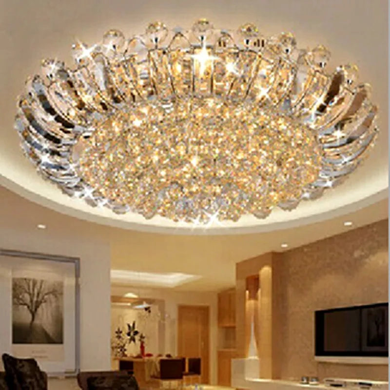 European Luxury Crystal Ceiling Round Chandelier Living Room Lights LED Lighting Bedroom Ceiling Lights
