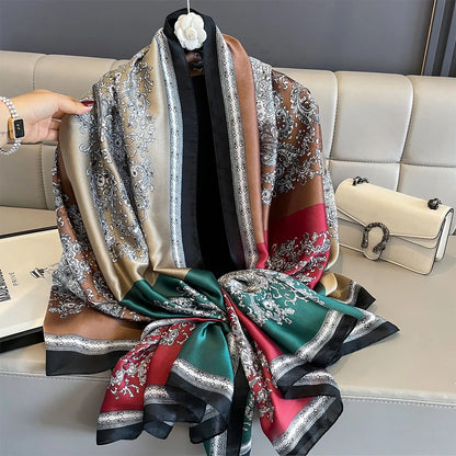 180*90cm Large Silk Satin Scarf Women Fashion Printed Scarf Spring And Summer Styles New Shawl Wrap Female Hand 2025 NEW