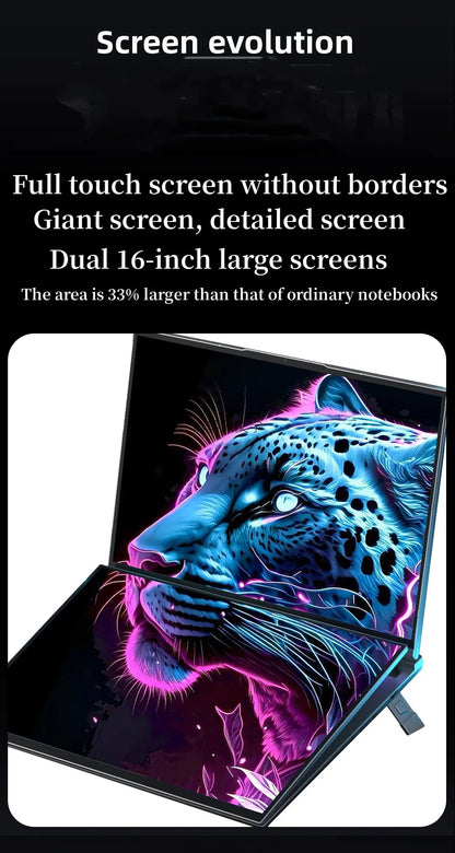 GLF-S1 Laptop 16+16 Inch Big Dual Screen Intel I3-1215U Laptop Computers Camera Windows 11 DDR4 M.2 2280 2TB WIFI Dual Notebook