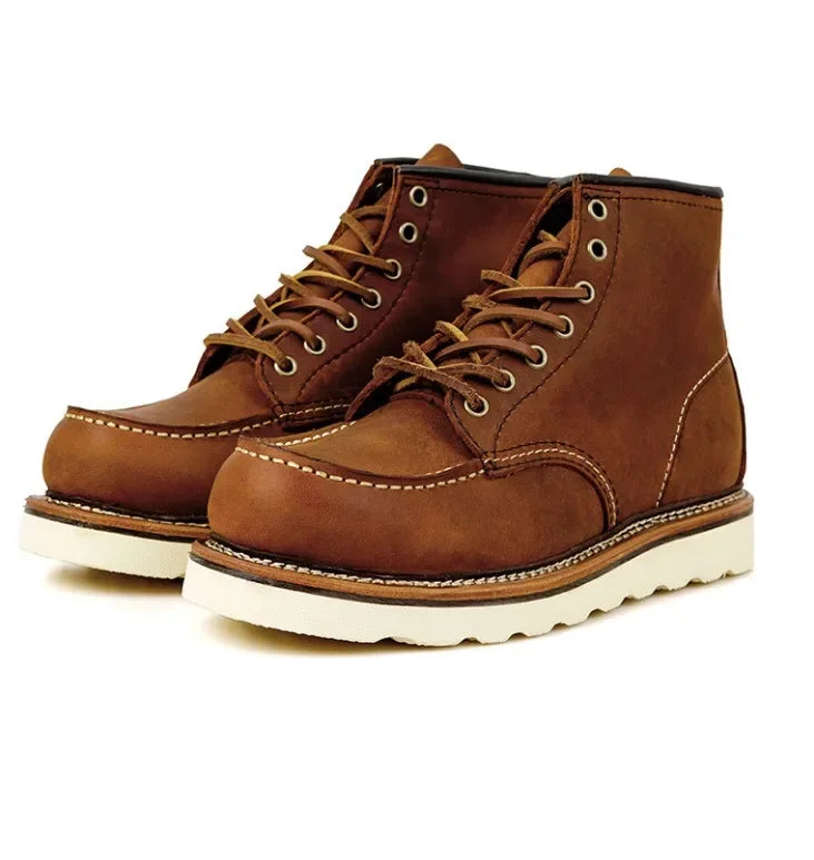 YR Best.Mens Vintage Style Leather Shoes.Good Year 1907 Quality Cowhide Boots.Motor Rider Leather Boots.Retro Casual Top Layer