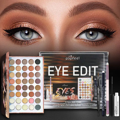 Essential Eye Makeup Set for Beginners Matte&Shimmer Eyeshadow Palette, Mascara, Eyebrow Pencil, Lip Eyeliner,Brush Tool Set Box