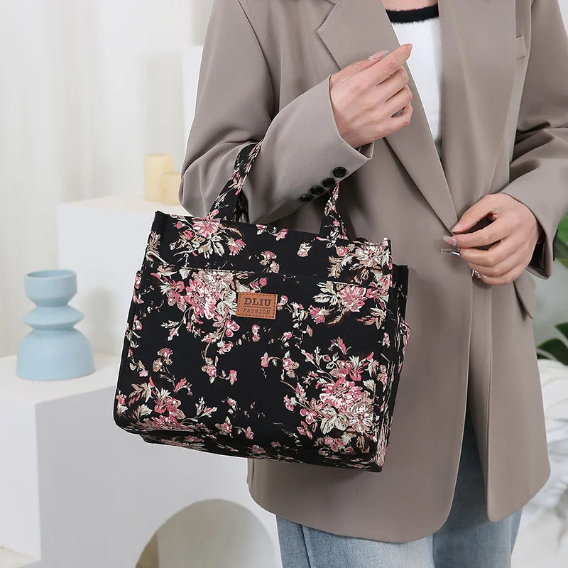 New Large Capacity Thickened Cloth Art Handbag Minimalist Work Lunch Box Storage Bag Suitable for Shopping Miscellaneous Uses
