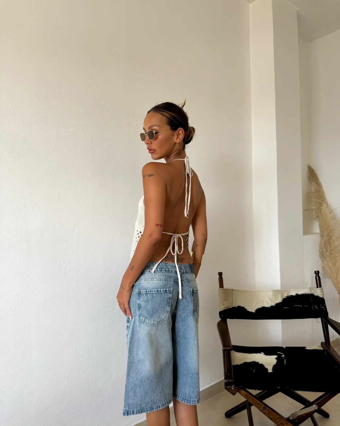 2026 New Style Women's Sleeveless  Knitted Halter Top, with Open Slit and Crochet Mesh Geometric Texture Sleeveless Draping Loose Top, Shipped from American Warehouse, Fast Delivery, Bohemian Style for Spring and Summer Outfi