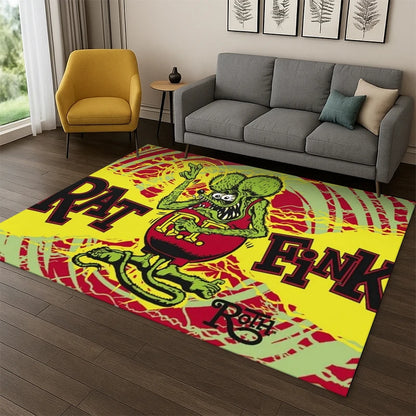 Rat Fink Cartoon Racing Car Moto Sign Carpet Rug for Bedroom Living Room Sofa Doormat Home Decor,Kid Game Area Rug Non-slip