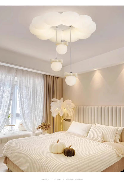 Children's Room Princess Room Cloud Ceiling Lights Pink Bow Bubble Ball Lamp LED Cream Style Romantic Girl Bedroom Ceiling Lamps