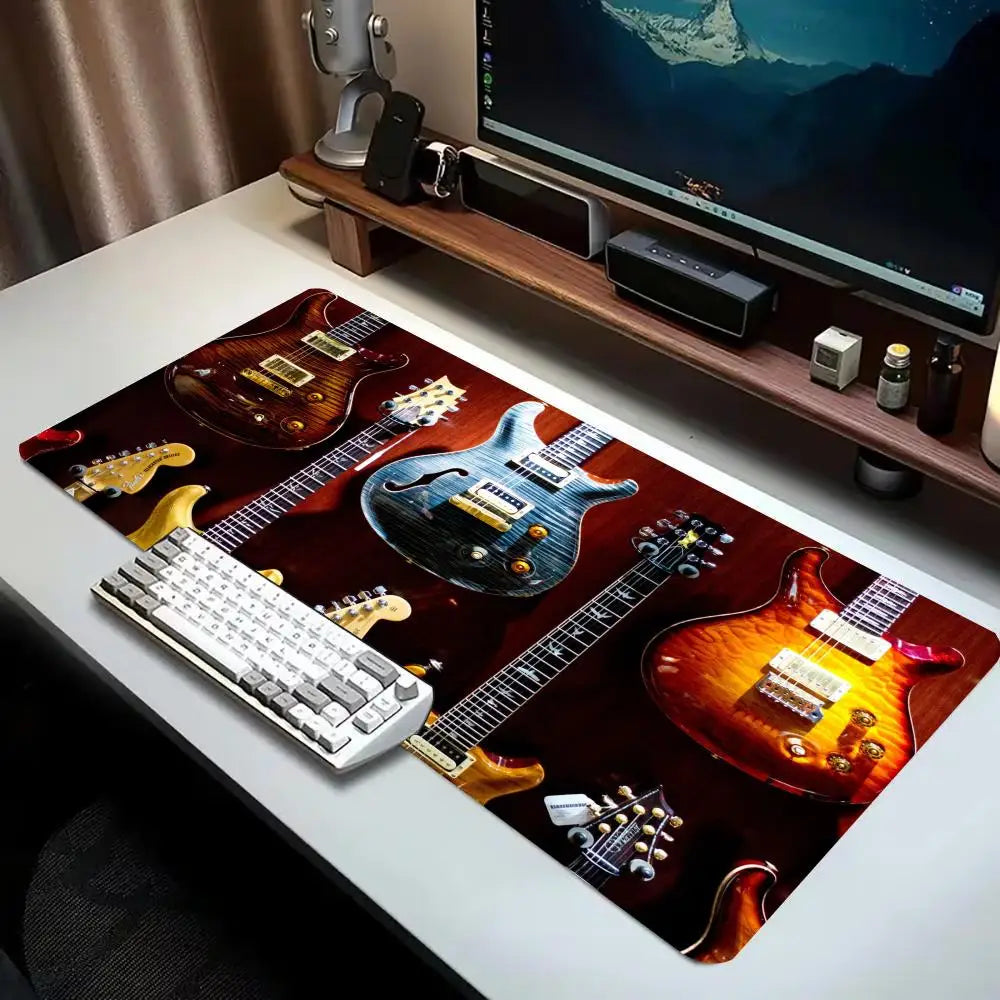 Electric Guitar Extended Gaming Mouse Pad Anti-slip Desk Mat Stitched Edge Aesthetic Decor for PC Gamer Office Setup