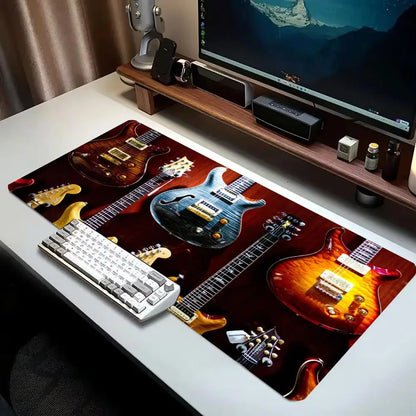 Electric Guitar Extended Gaming Mouse Pad Anti-slip Desk Mat Stitched Edge Aesthetic Decor for PC Gamer Office Setup