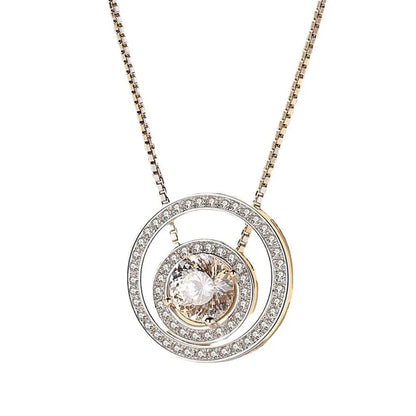 PT950 Platinum Double Ring Round Sparkling Inlaid Choker Necklace for Women,1Carat Moissanite Stylish Accessory for Daily