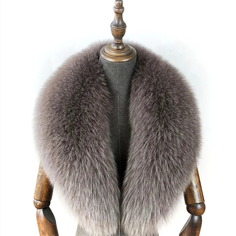 Fox Fur Collar 100% Real Fox Fur Scarf Winter Women Natural Fur Gray Collar Large Size Neck Warmer Fur Scarf Shawls