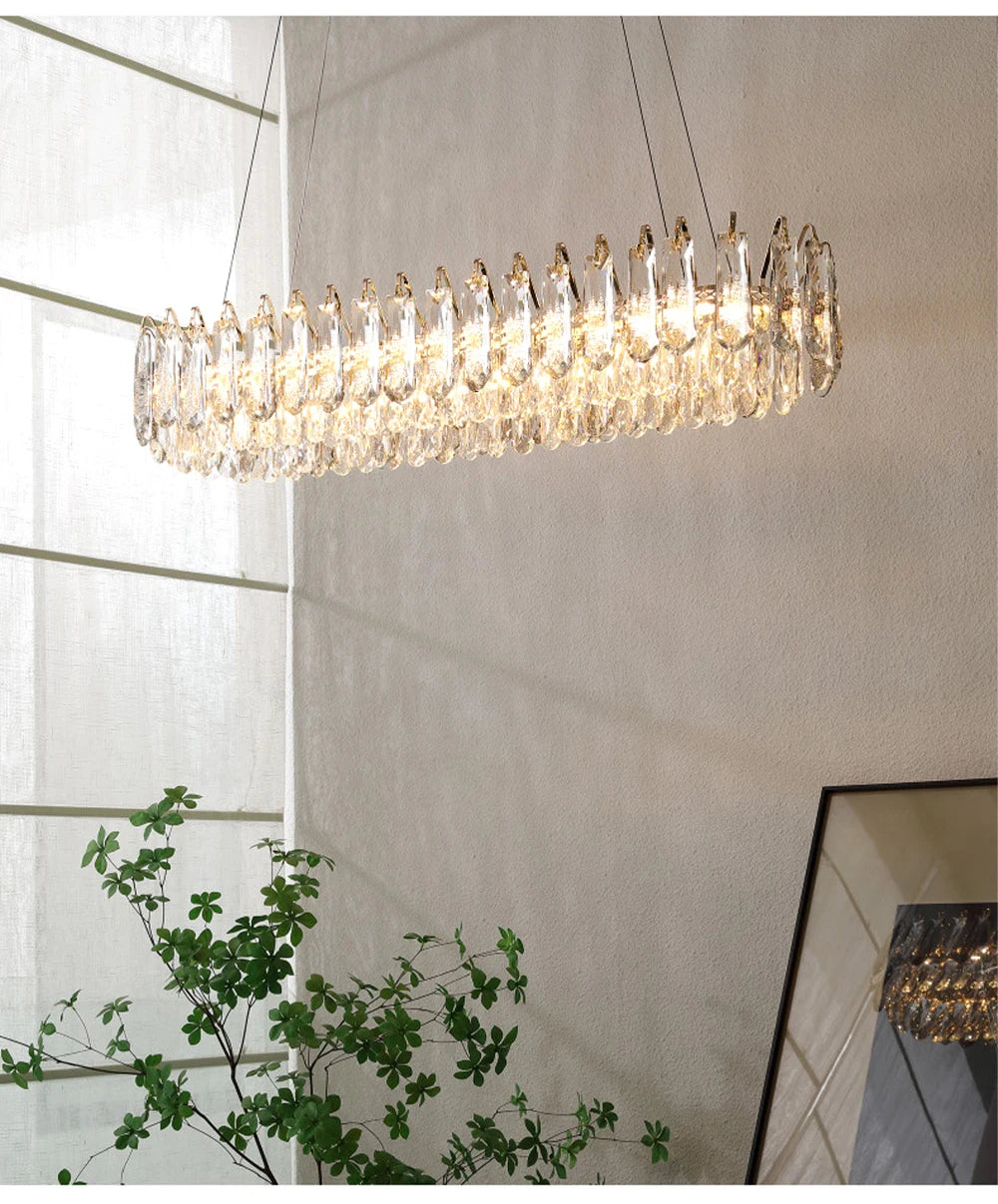 Clear Crystal Ceiling Chandeliers New LED Lights Luxury Rectangle Hanging Lamp Modern Home Decor Lustres for Dining Room Table