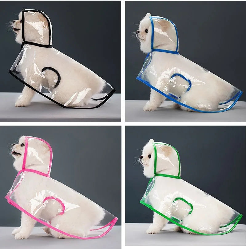 Dogs going out, transparent waterproof raincoat with hat pet raincoat