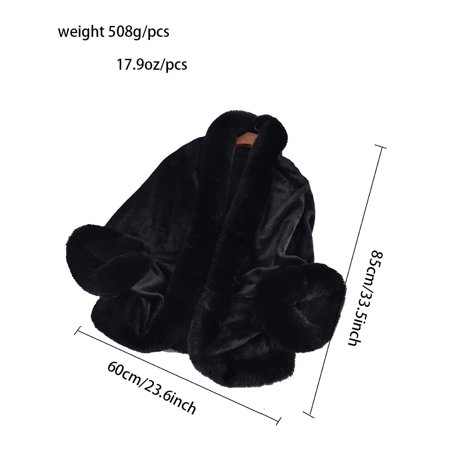 Winter New Fashion Warm Sleeve Plush Cape Cape Large Loose Bat Sleeve Plush Coat Cardigan Women