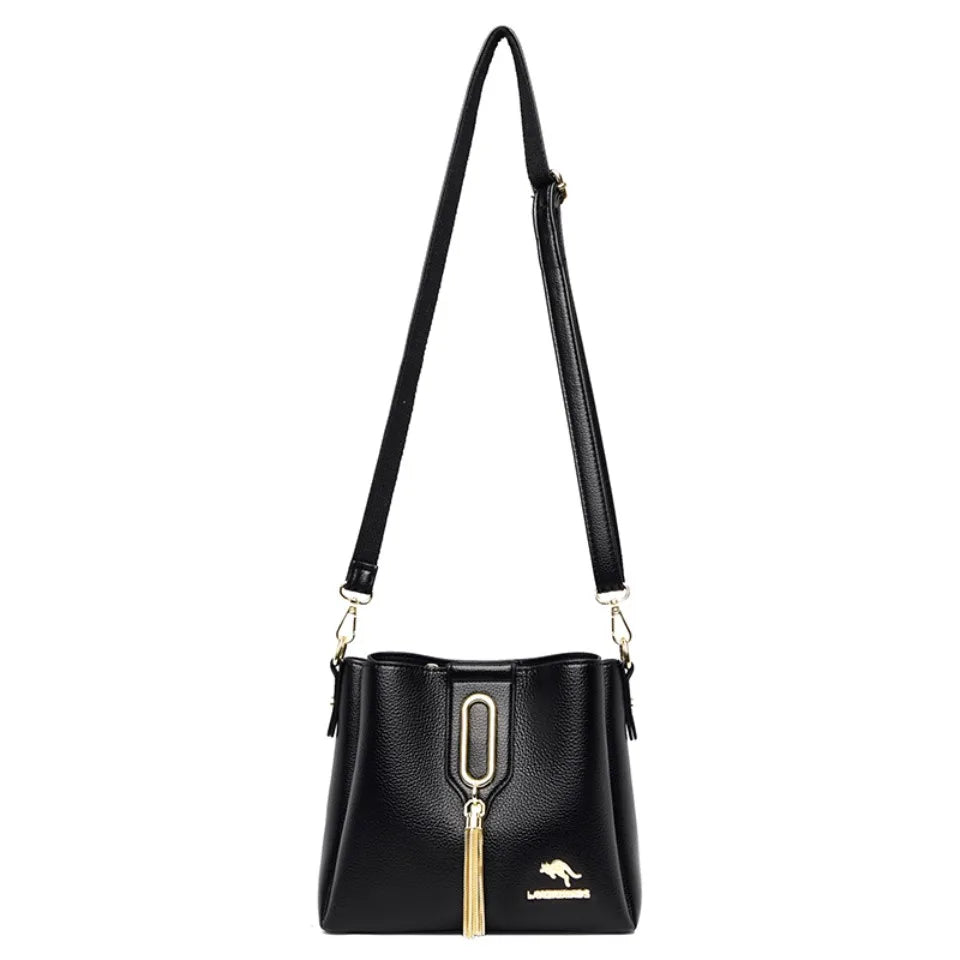 Luxury Hand bags For Women High Quality Pu Leather Three layers Ladies Shoulder Crossbody Bag Bucket Tassel Commuting Sac A Main
