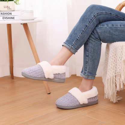 Pallene Winter Women's Fur Slippers Soft Sole Memory Foam Indoor Cotton Shoes Plush Lining Knit Slides Fluffy Men House Slippers