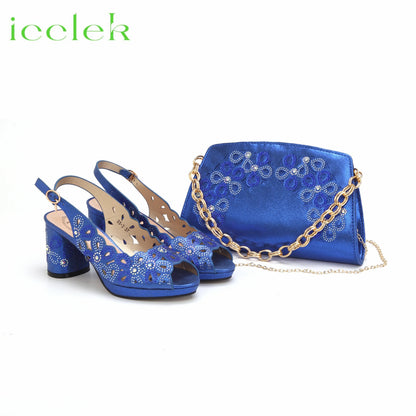 New Fashionable Coffee Color Peep Toe Ladies Shoes Matching Bag Set For Nigerian Women Wedding Party Pump