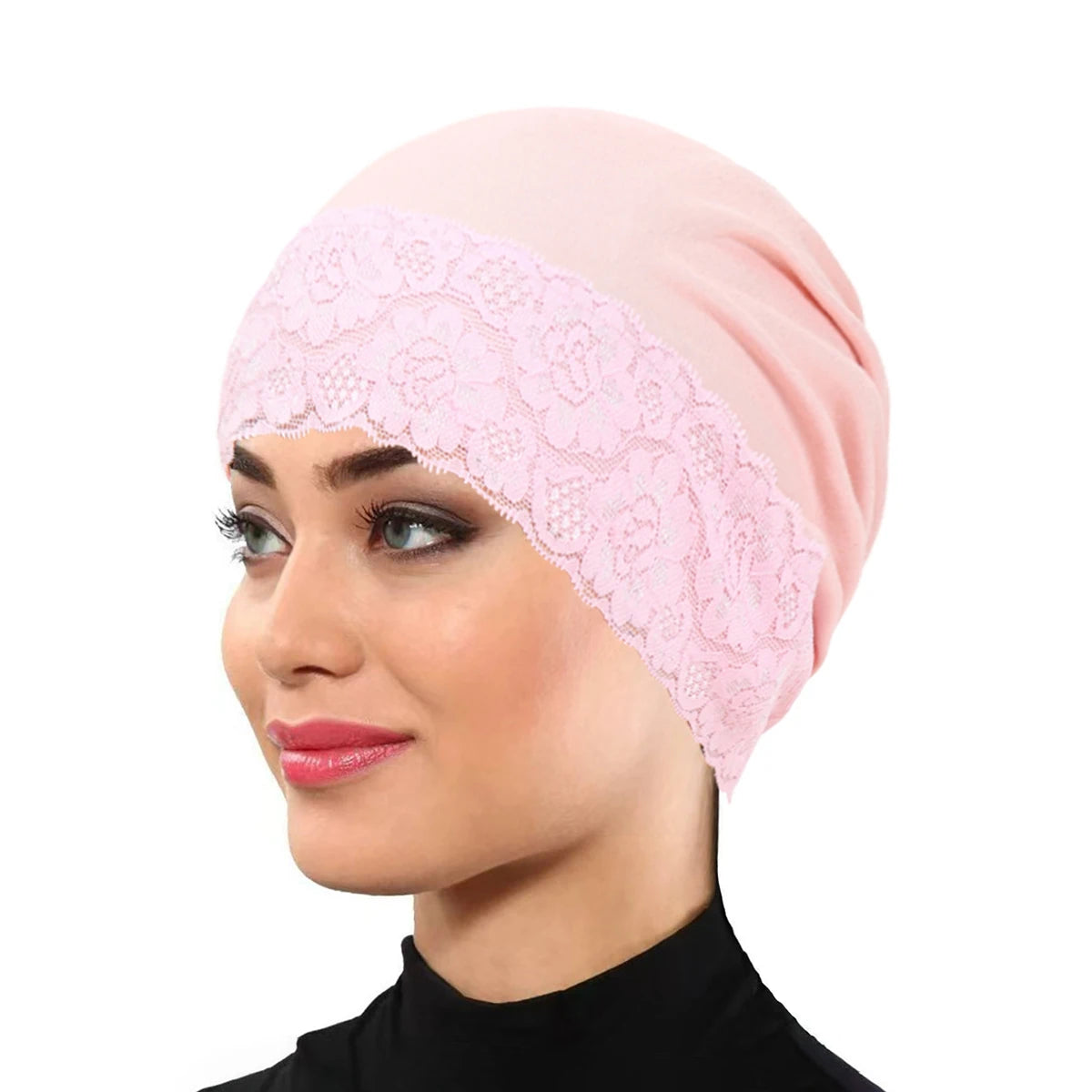 2026 New Lace Elastic Headscarf Cap Solid Color Base Cap Hair Care Cap Muslim Turban Hat Hijab Islamic headscarf Women's Hijabs