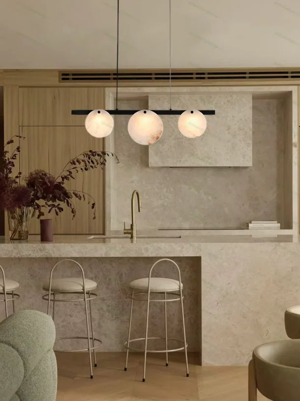 2026 Natural Marble Pieces LED Chandelier Lustre Alabaster Pendant Light Suspension Luminaire Lampen For Foyer Dinning Room