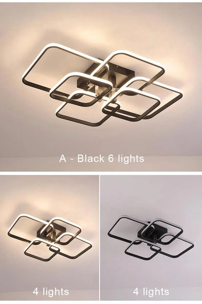 Modern Square LED Ceiling Chandelier with Remote Control Dimmable Light Fixture for Living Room Bedroom Dining Home Decor Lamp