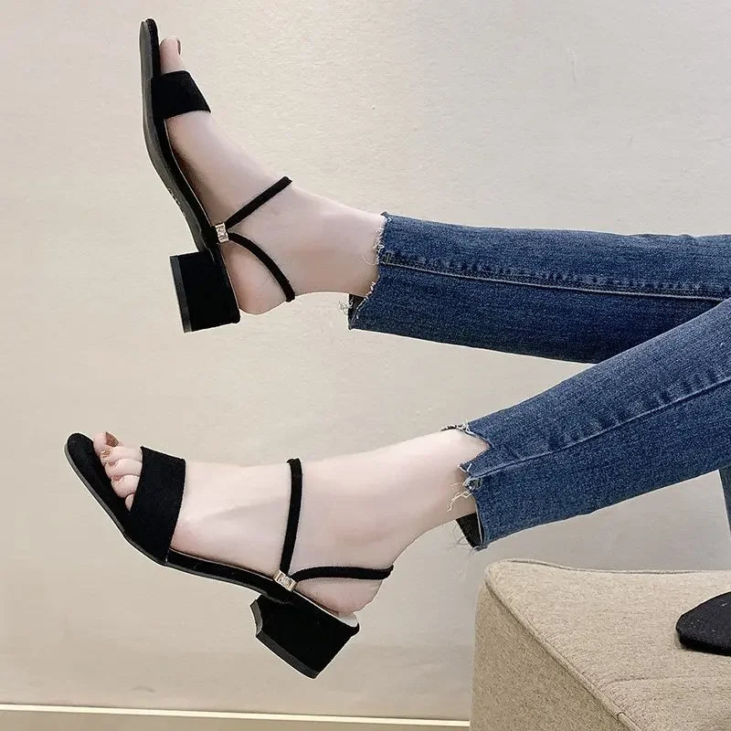 New Women Sandals Chunky Heels Slides Summer Sandal Elegant  Shoes Women Slipper Big Size 34-42 Fashion Summer Sandal Women