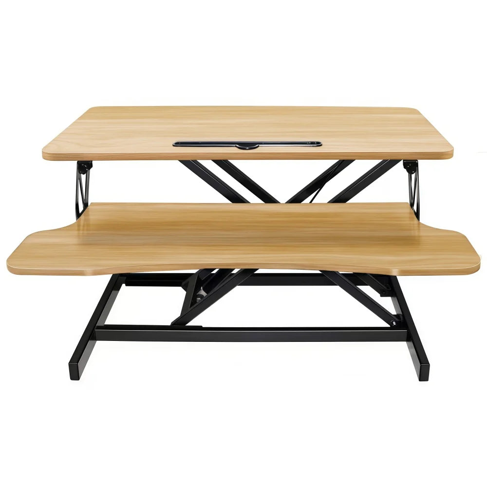 32" Modern Height Adjustable Desk Converter, Sit Stand Dual Monitor & Laptop Workstation with Wide Keyboard Tray, Eco-Friendly