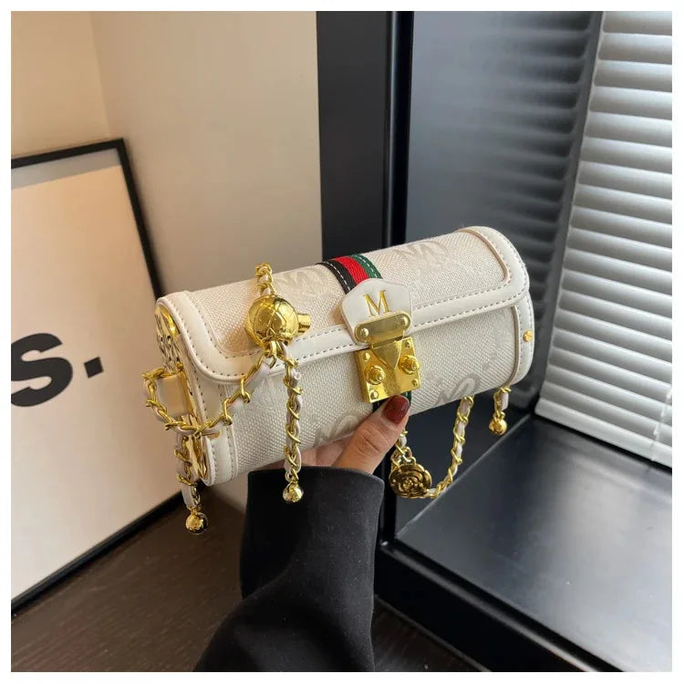 Light luxury brand-name high-end designer bag female 2025 new spring and summer niche shoulder bag messenger bag cylinder bag