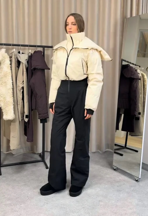 Chic Hooded One Piece Women's Winter Ski Suits Belt Stand Collar High Waist Pockets Overall Jumpsuits 2026 New Lady Warm Skiwear