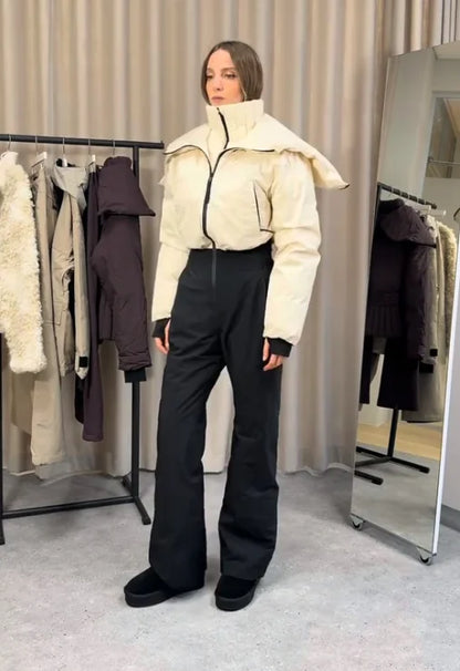 Chic Hooded One Piece Women's Winter Ski Suits Belt Stand Collar High Waist Pockets Overall Jumpsuits 2026 New Lady Warm Skiwear