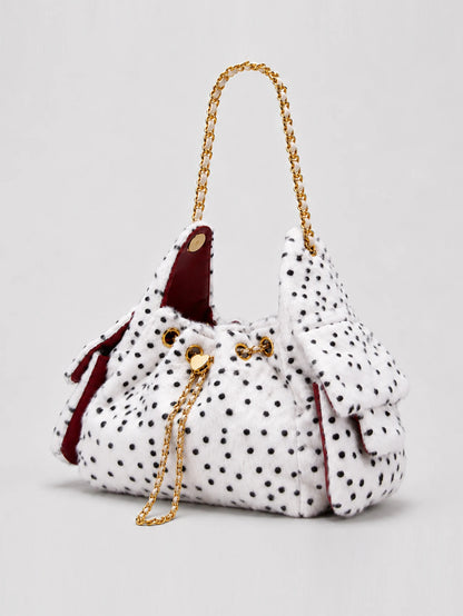 Fashion Leopart Dot Faux Fur Buckets Bag Designer Drawsting Chains Small Tote Bag Luxury Plush Shoulder Crossbody Bags 2026