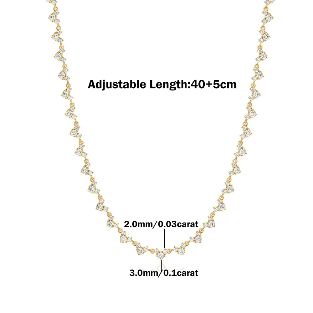 MUXIFC 3mm Full Moissanite Tennis Diaomond Necklace GRA Certificate S925 Sterling Silver Plated 18k Gold Clavicle Chain Gift