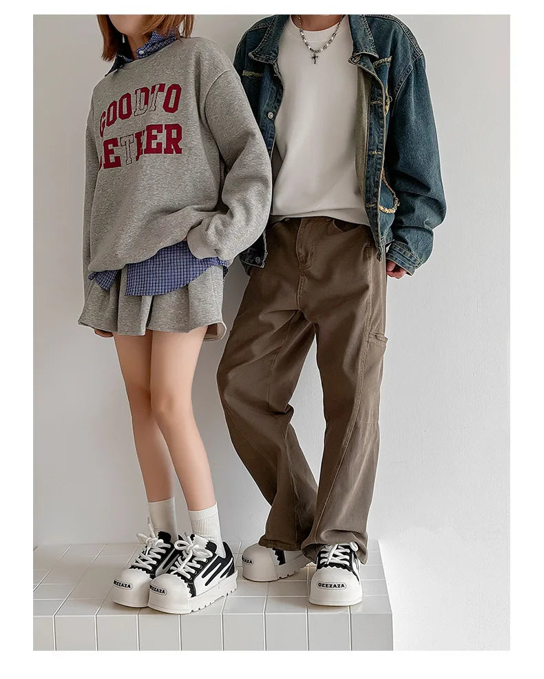 Women Men Sneakers Low-top Big-head Canvas Thick-soled Heightening Versatile Unisex Leisure Trendy Shoes Men Chunky Trainers