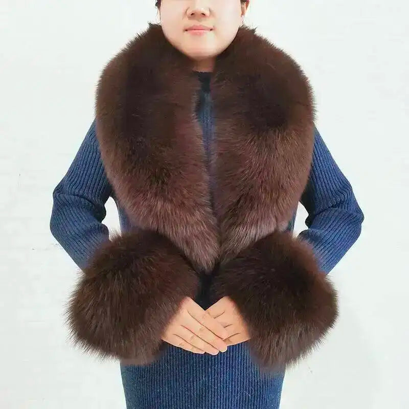Winter Real Fox Fur Collar Cuffs Set Neck Warmer Fur Scarves Shawls Natural Fox Fur Collar Scarf Women Men Coat Warm Accessories