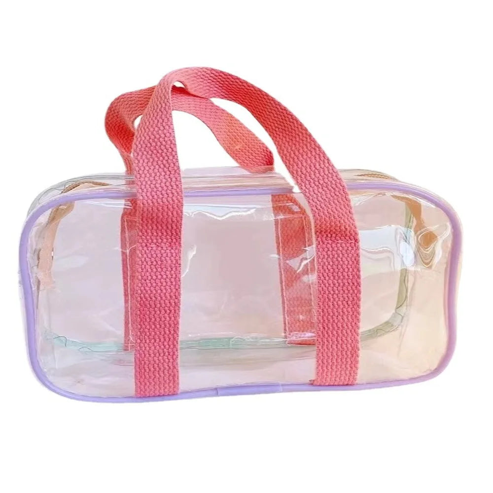 Large Capacity PVC Transparent Jelly Handbags Washing Bag Summer Outdoor Beach Tote Waterproof Swimming Storage Bag