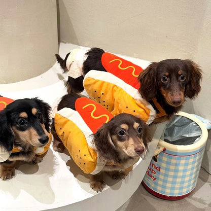 Funny Halloween Dog Costumes Large Small Dogs Cat Hot Dog Shaped Adjustable Pet Clothes Pets Party Costume Suit Bulldog Supplies