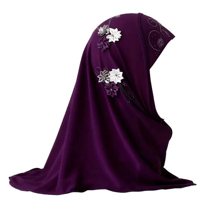 Kids Hijab for Girls Muslim Instant Hijabs Ready To Wear Islamic Shawls Turban with Flowers Scarfs Jersey Head Wrap (2-7 Y)