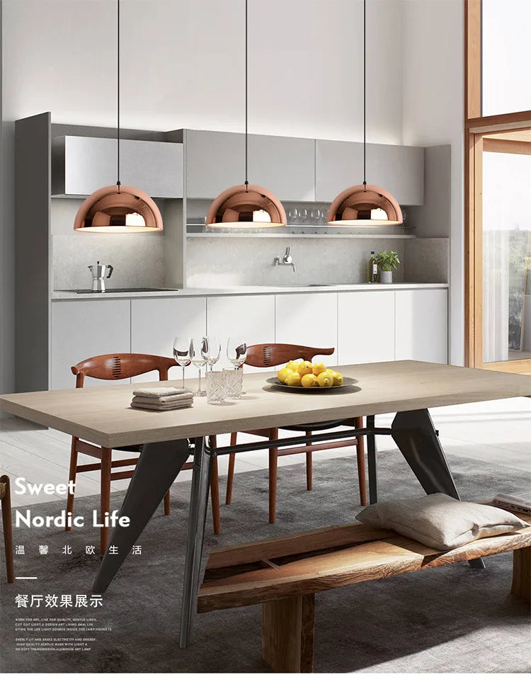 Nordic Rose Gold Pendant Lights Plated Metal Hanging Lamp Fixtures Dining Room Kitchen Island Bar Cafe Indoor Decor Lighting E27