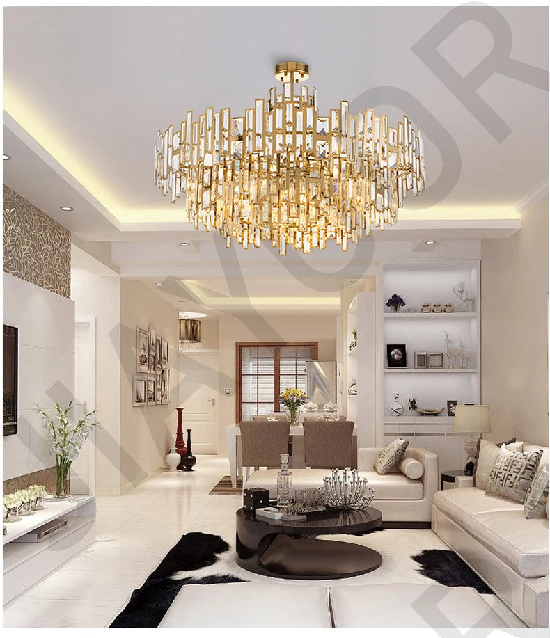 Luxury Dining Living Room Chandelier Modern Round Ceiling Pendant Lights Interior Decoration Golde Crystal Led Ceiling Light