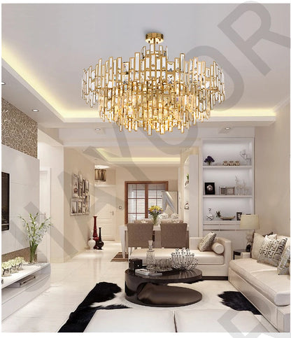Luxury Dining Living Room Chandelier Modern Round Ceiling Pendant Lights Interior Decoration Golde Crystal Led Ceiling Light