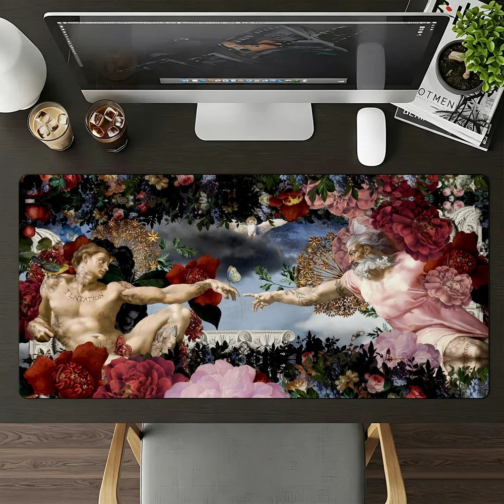 Art The Creation of Adam Mouse Pad Large Non-Slip Waterproof Mat Stitched Edge Keyboard Pad for Gaming Daily Office