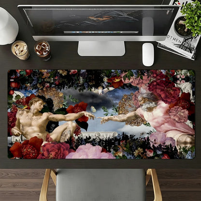 Art The Creation of Adam Mouse Pad Large Non-Slip Waterproof Mat Stitched Edge Keyboard Pad for Gaming Daily Office