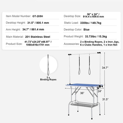 SucceBuy Pet Grooming Table Two Arms w/ Clamp Dog Grooming Station Foldable Pets Stand for Medium Small Dogs with Grooming Loop
