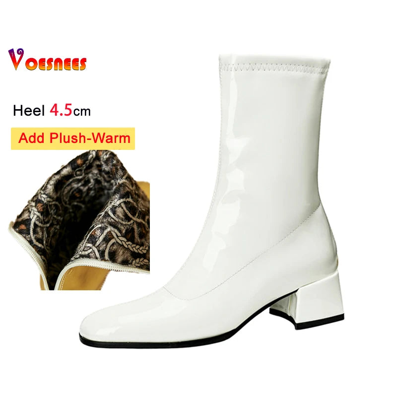 Black Thick Heel Short Boots For Women 4.5CM Fashion Back Zipper Autumn Winter Woman Shoes Square Toe Leisure Daily Ankle Boots