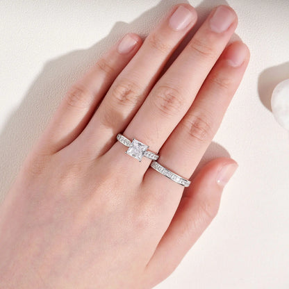 Newshe 2 Pcs GRA Certified Moissanite Princess Cut Wedding Rings Set for Women 925 Sterling Silver Engagement Ring Jewelry