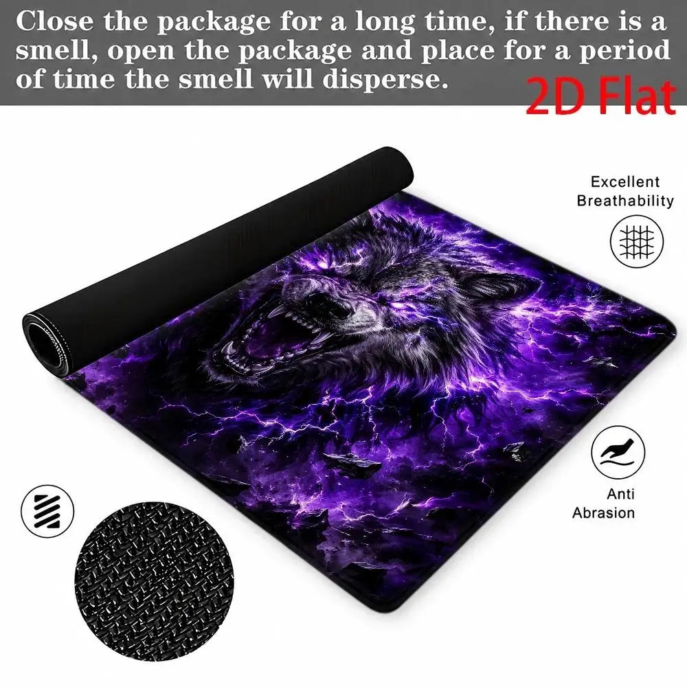 Wild Purple Lightning Wolf Mouse Pad, Mythical Fantasy Game Mouse Pad, Dark Gothic Design Style tapis de souris pc accessories